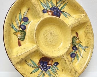 Vintage Housewares International Antipasto 5 Section Yellow Hand Painted Glossy Ceramic Serving Platter.