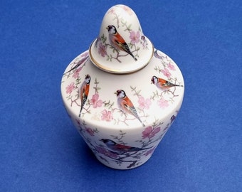 Vintage 1970s Ceramica, Ibis Aveiro Portugal Goldfinch and Cherry Blossom Spice Jar.