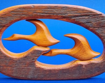 Stunning Vintage Wall Mounted Canada Geese Wooden Carving by Imants Grantins and Back Stamped.