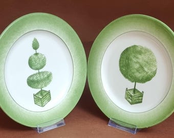 Vintage Vietri Italy Hand Painted Green & White Plates - 2 Are Available.