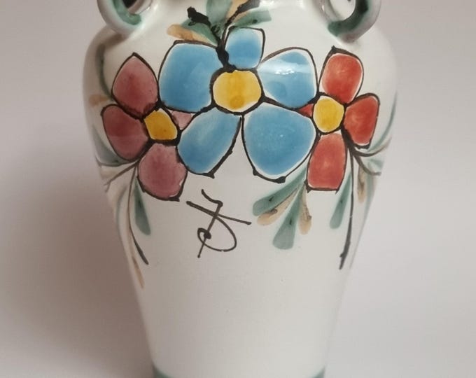 Featured listing image: Mid Century Modern Signed Jose Serigado, Portugal, Hand Painted Floral Ceramic Vase.