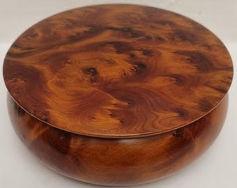 Mid Century Thuya Tree Burl Round Lidded Mushroom Box, Trinket/Jewellery Box.