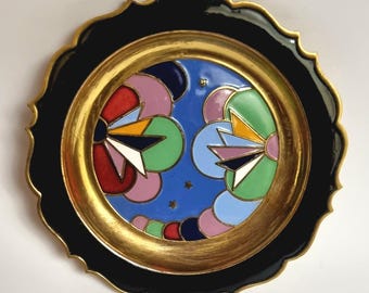 Art Deco Solid Brass & Inlaid Cloisonné Enamel Trinket Dish - Made in Germany.