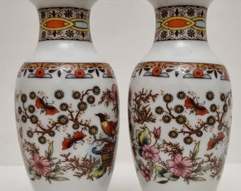 Mid Century 1970s Sanbo Spain Chinoiserie Inspired Porcelain Vases - Set of 2.