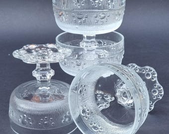 Mid Century 1970s Set of 4 Masserini Barocco Pressed Embossed Footed Sundae/Dessert Glasses.