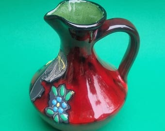 Lignano San Marino Mid Century Modern Glazed Ceramic Pitcher/Vase with Printed Female Image.