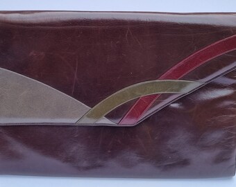 Vintage 1970s Bally Brown Leather Envelope Clutch.