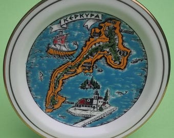 Vintage 1980s Corfu, Greece Hand-Made with 24K gold Plated Rims Collectible & Decorative Wall Plate.