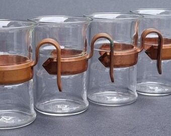 Vintage 1990s Swedish Nils Johan Glass Cup with Copper Coloured Plastic Handles.
