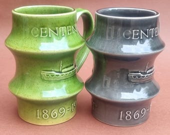 Vintage Holkham Green & Grey R.N.L.I. Centenary 1869 - 1969 WELLS Mug - Set of 2.