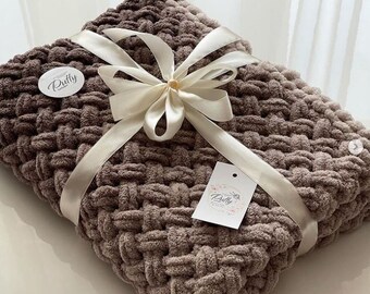 Plush Blanket, Soft Plush Plaid, Baby knitted plaid, Baby blanket, Adult Blanket, Puffy Blanket, New Baby Gift, Knitted Nursery Blanket