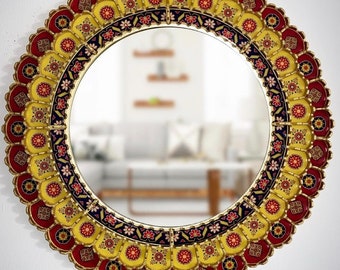 Decorative Mirrors Wall Decor Home Decor Mirror Wall Mirror Oriental Ethnic Handmade Wall Mirror Living Room Mirror Hanging Round Mirror