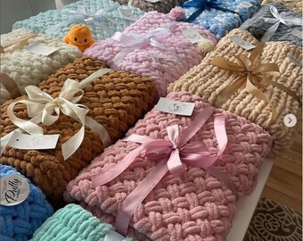Plush Blanket, Soft Plush Plaid, Baby knitted plaid, Baby blanket, Adult Blanket, Puffy Blanket, New Baby Gift, Knitted Nursery Blanket