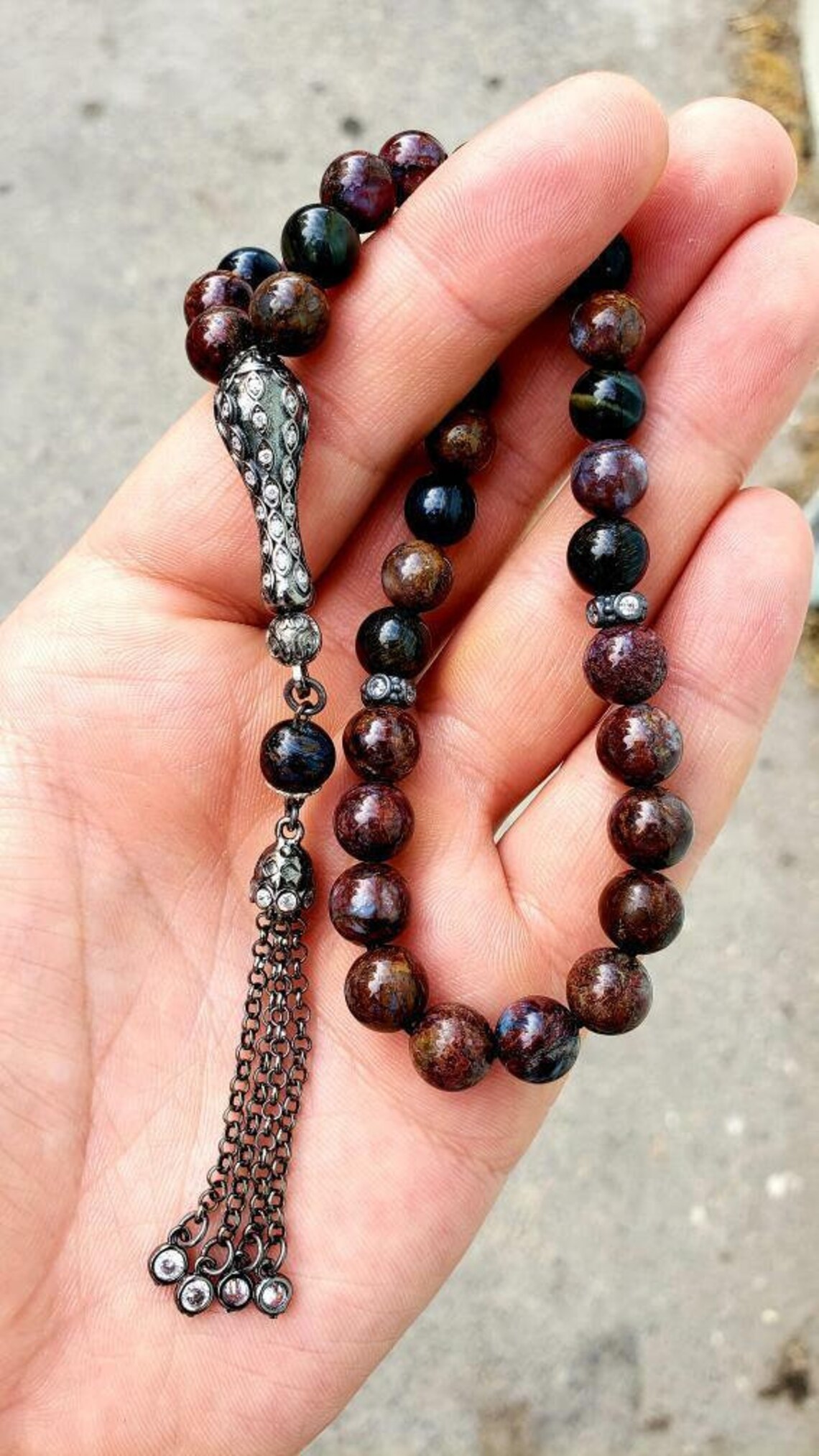 Handmade Sterling Silver Natural Stone Misbaha Prayer Beads Rosary