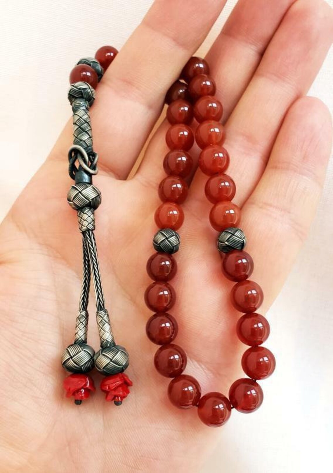Handmade Sterling Silver Natural Stone Misbaha Prayer Beads Rosary