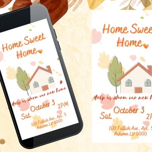 Modello Canva/Invito per il riscaldamento della casa/Modello di invito/Invito autunnale/Invito video animato/ Nuova festa in casa//celebrazione/modificabile