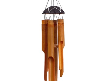 Bamboo Wind Chimes Star Design Half Coconut Shell Top Large Bell Tubes, Handmade Wooden Deep Tone Gifts for Garden Patio Home Décor 35 inch