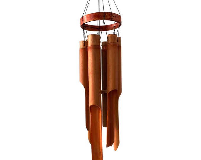 Classic Bamboo Wind Chimes with Circle Top, Deep Tone Soothing Sound, Wood Wooden Chimes Outdoor, Handmade Gifts for Mom Grandma Women