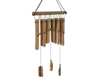 Campanas de viento de bambú hechas a mano, doble fila, sonido relajante