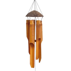 Handmade Bamboo Wind Chimes 5 6 Bell Tubes, Half Coconut Wood Top, Warm Deep Tone Wooden Chimes Outdoor Indoor Home Decor Housewarming Gifts