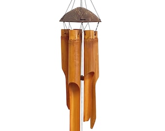 Handmade Bamboo Wind Chimes - Coconut Wood Top, Deep Tone