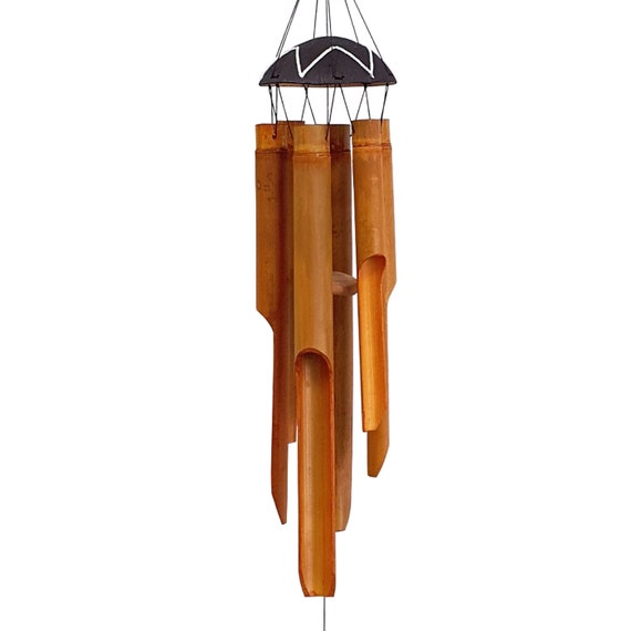 Bamboo Wind Chime, Coconut Shell Top, Handmade Garden Decor (35 inch)
