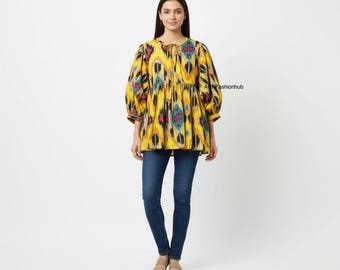 Beautiful Print Indian Hand Made Cotton Blouse Top, Jaipur Printed Blouse, Women Best Tailored Blouse, Mom Outfit Loose Shopping Travel Top