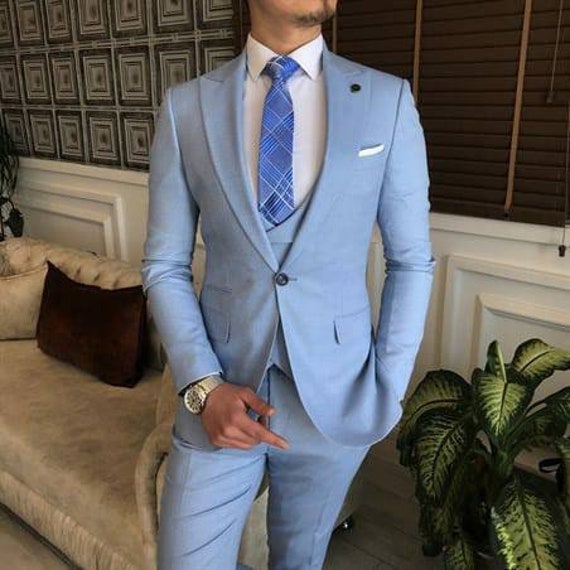 Men Suits Sky Blue 3 Piece Slim Fit Elegant Suit Men Designer | Etsy