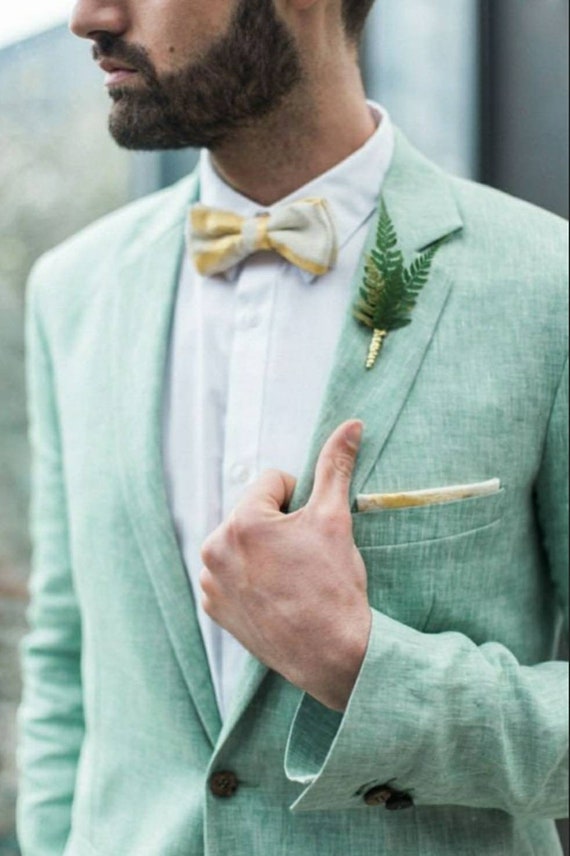 Men Classic 2 Piece Green Linen Slim Fit Elegent Suits Men | Etsy