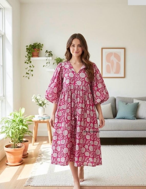 indian cotton boho dress The Liv Cinnamon Brown Indian Cotton Dress