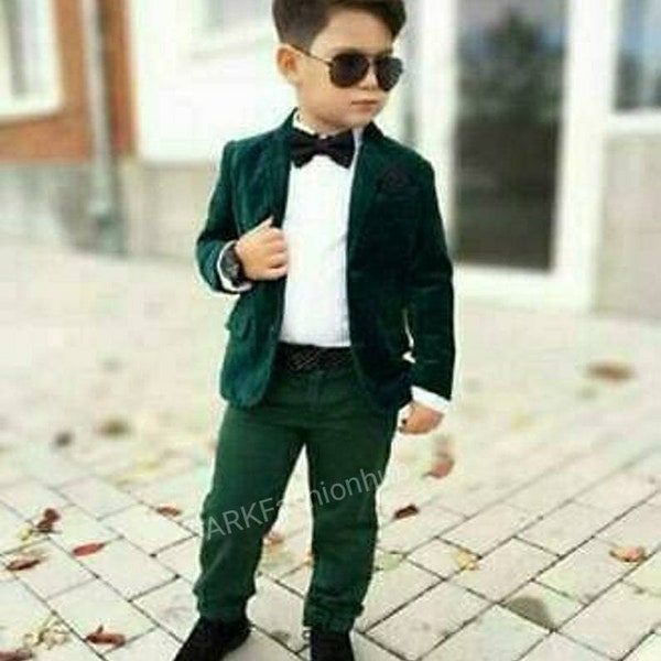 KIDS & BOYS 2 Piece Slim fit Green Velvet Suit Wedding wear Groom wear Suit Bespoke