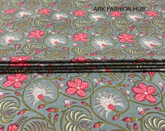 Indian Hand Block Print Soft Fabric By The Yard. 100% Pure Cotton Cotton Voile Fabric For Dress Making, Sewing Crafting Upholstery Fabric