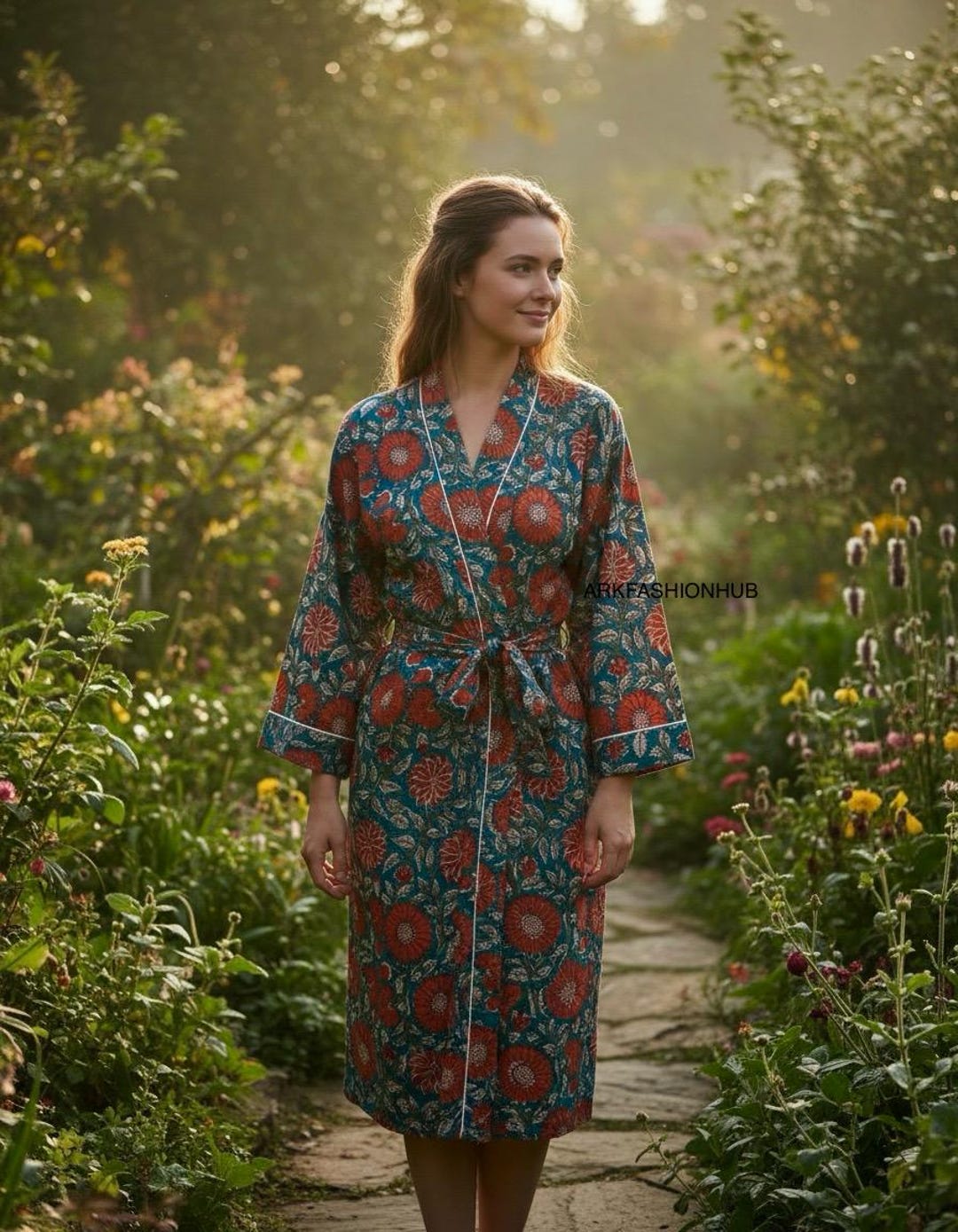 Light Robe Japanese Floral Cotton Kimono Robe: Japanese Style Summer Cover-up, Boho ...