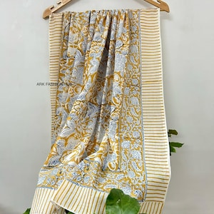 Pareos de playa, pareo de playa indio con estampado de bloques a mano, tela de gasa suave, bufanda de gasa de algodón suave y pura hecha a mano, pareo de playa de verano para mujer, estampado floral.