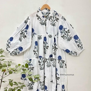 Women Cotton Dress. Indian Printed Dress, Block Print Cotton Dress, Summer Wear Dress, Trendy Beach Dress, Floral Printed Dress.
