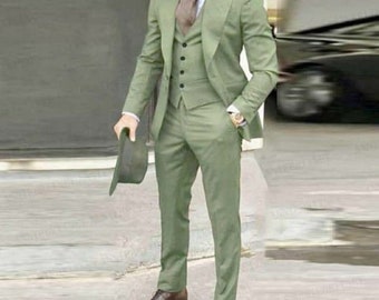 Men's Light Green 3 Piece Suits-Prom, Dinner, Summer,Party Wear Suit-Wedding Suit For Groom & Groomsmen-Bespoke Suit-Man Green Suit