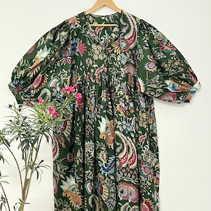 Flowy 100% Cotton Printed Dress, Boho Colourful Summer Earthy Elegant Comfy Daywear Dress, Mom Outfit Dress.