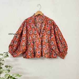 Beautiful Print Indian Hand Made Cotton Blouse Top, Jaipur Printed