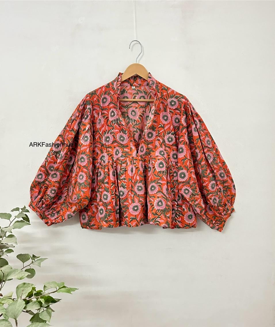 Beautiful Print Indian Hand Made Cotton Blouse Top, Jaipur Printed