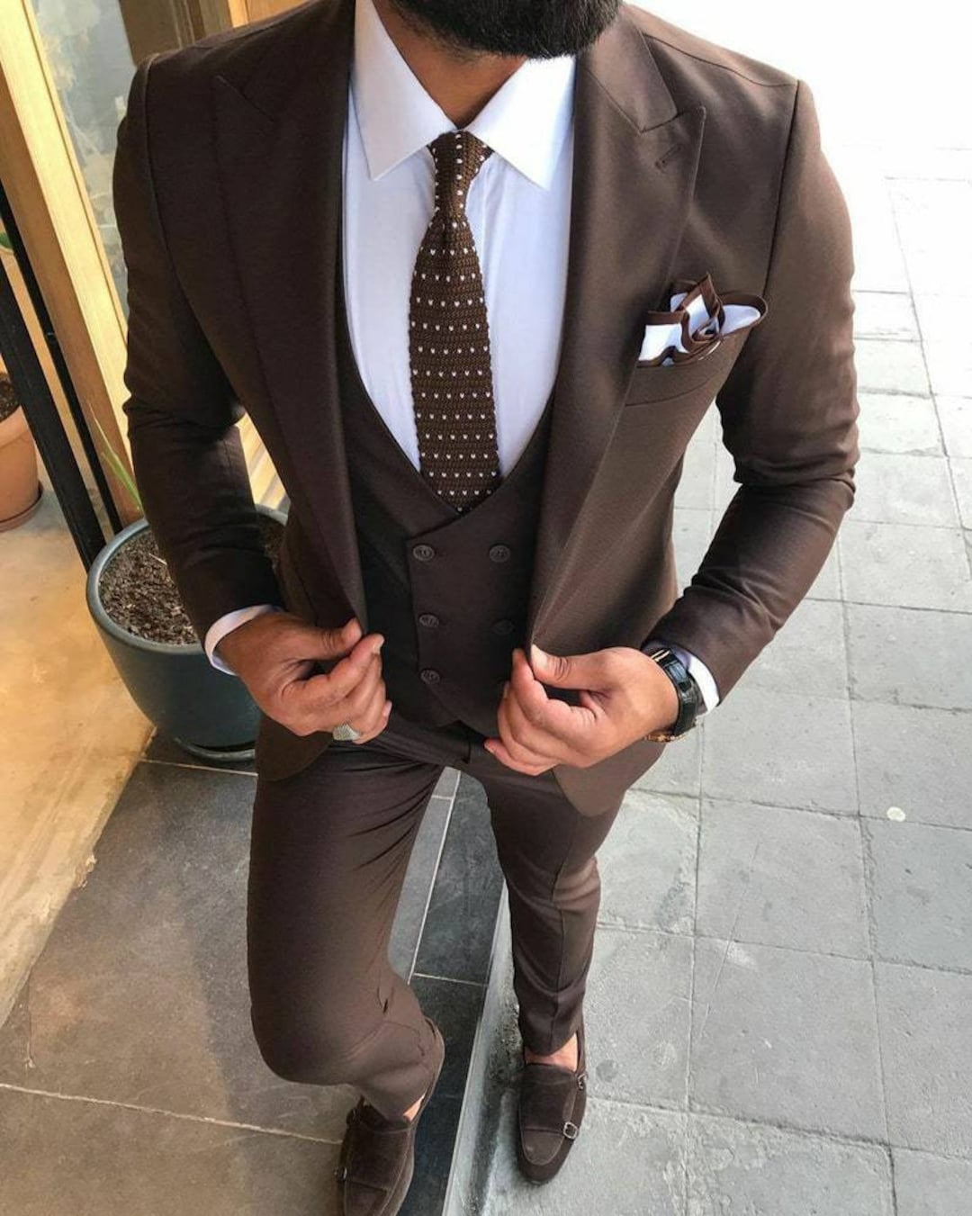 Men Dark Brown Suits 3 Pieces Slim Fit Eligant Suits Beach Etsy