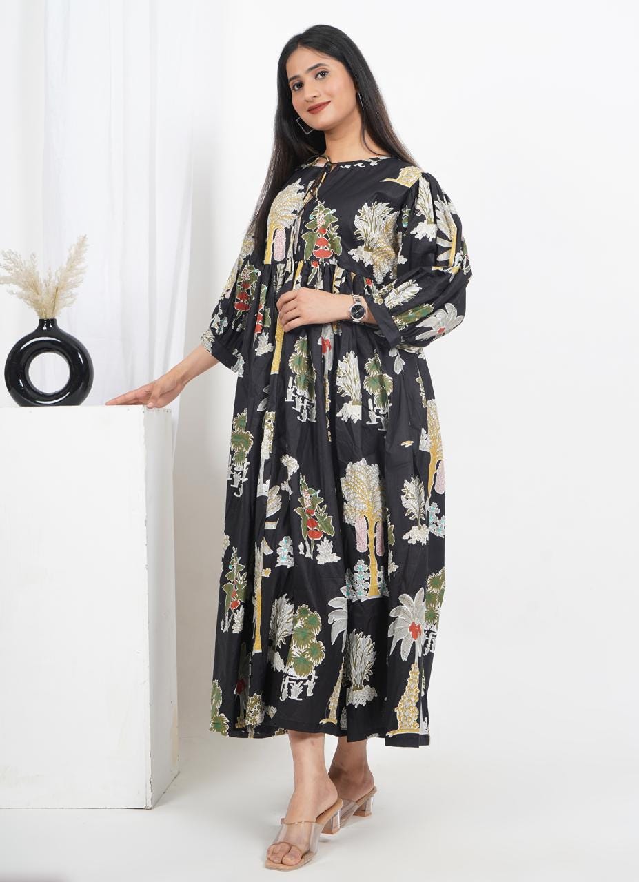 indian cotton boho dresses for sale Floral Print Cotton Maxi Dress: V Neck Boho Summer Dress