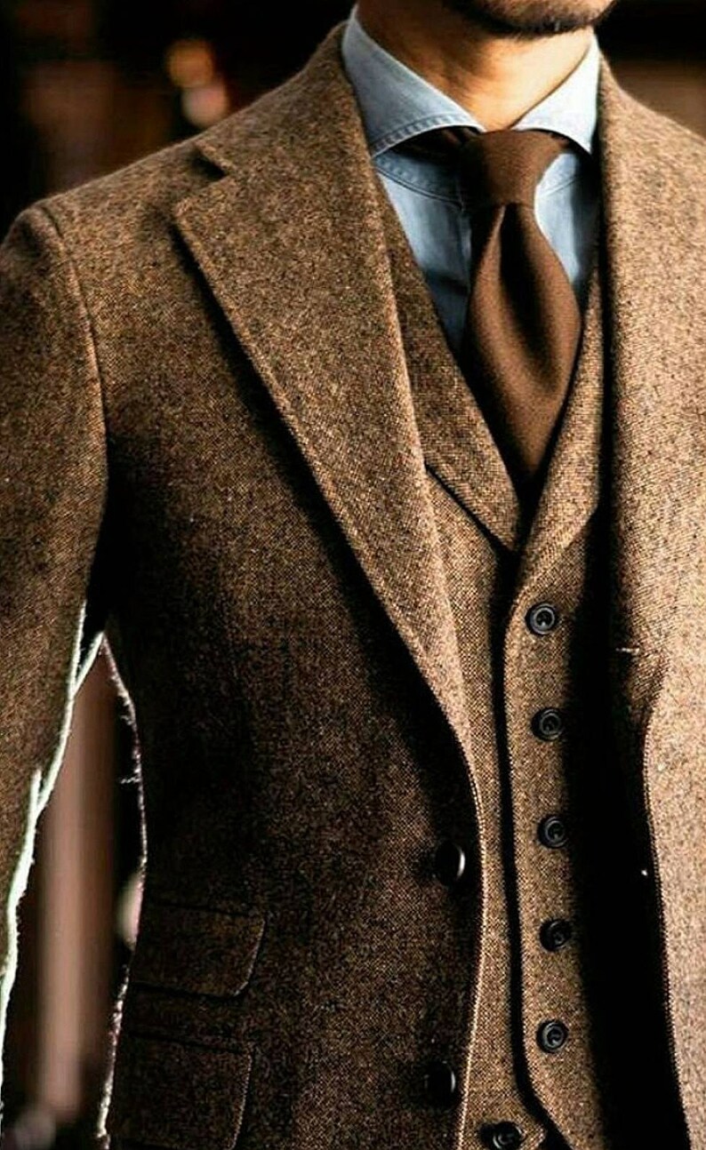 Brown Tweed 3 Picec Men Suits Tweed Suit Wedding Wear Groom - Etsy