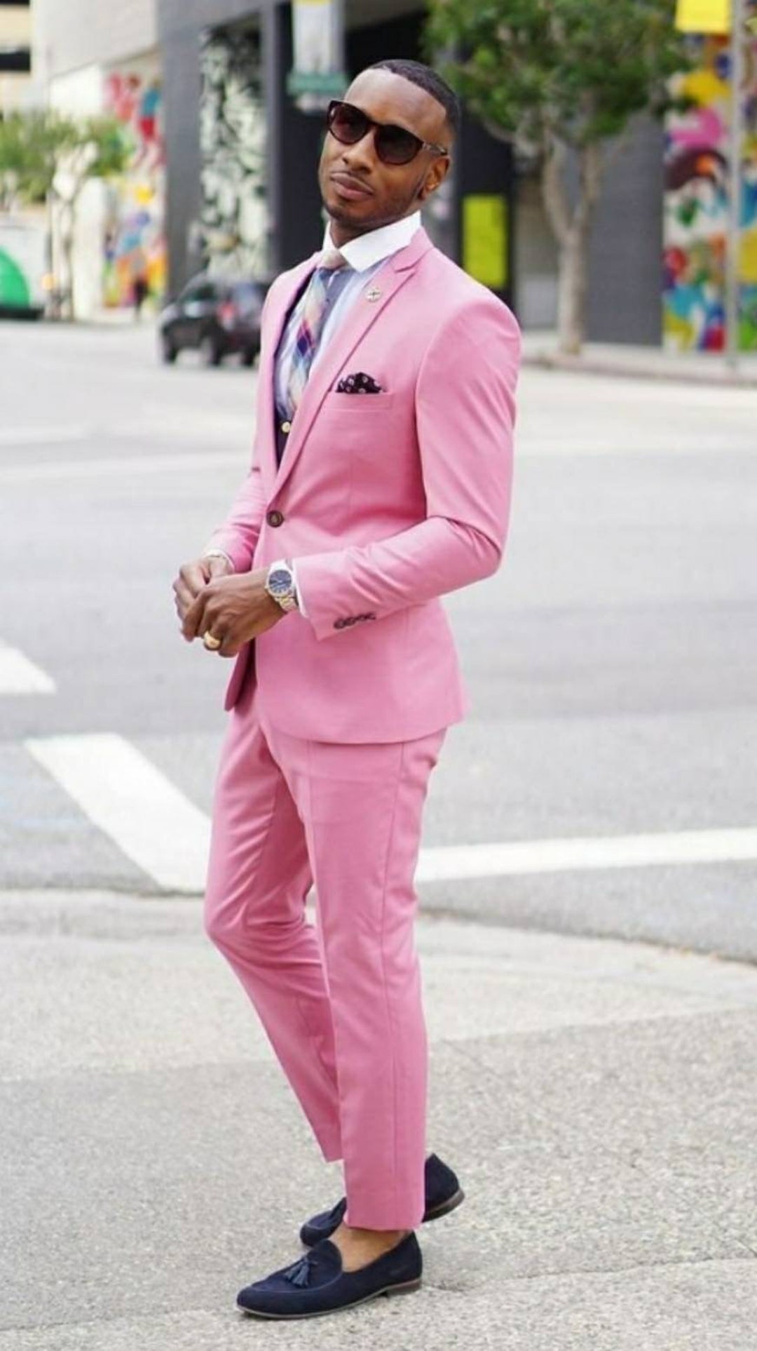 Men Light Pink Suits 2 Piece Slim Fit Elegant Formal Fashion Suit