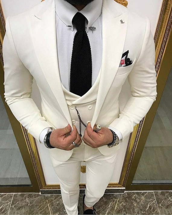 Men Suits White 3 Piece Slim Fit One Button Wedding Groom Party Wear Coat  Pant, White Suit, Men White Suit, White Slim Fit Suit - Etsy