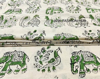 4 Yard Elephant Print Voile Fabric, Indian hand Block Print fabric By The Yard, Sewing Material, Dress Making fabric, Sewing Crafts Fabric