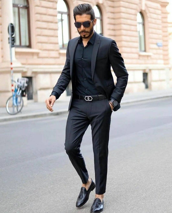 Buy Men Black Solid Slim Fit Wedding Two Piece Suit Online - 727216 | Peter  England