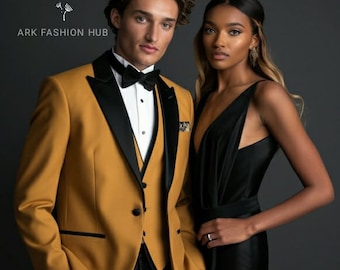 WEDDING MUSTARD SUITS - Men Tuxedo Suits - Men Suit - Tuxedo Three Piece - Slim Fit Suits- Men Christmas Dress - Prom Groom Suit For Gift