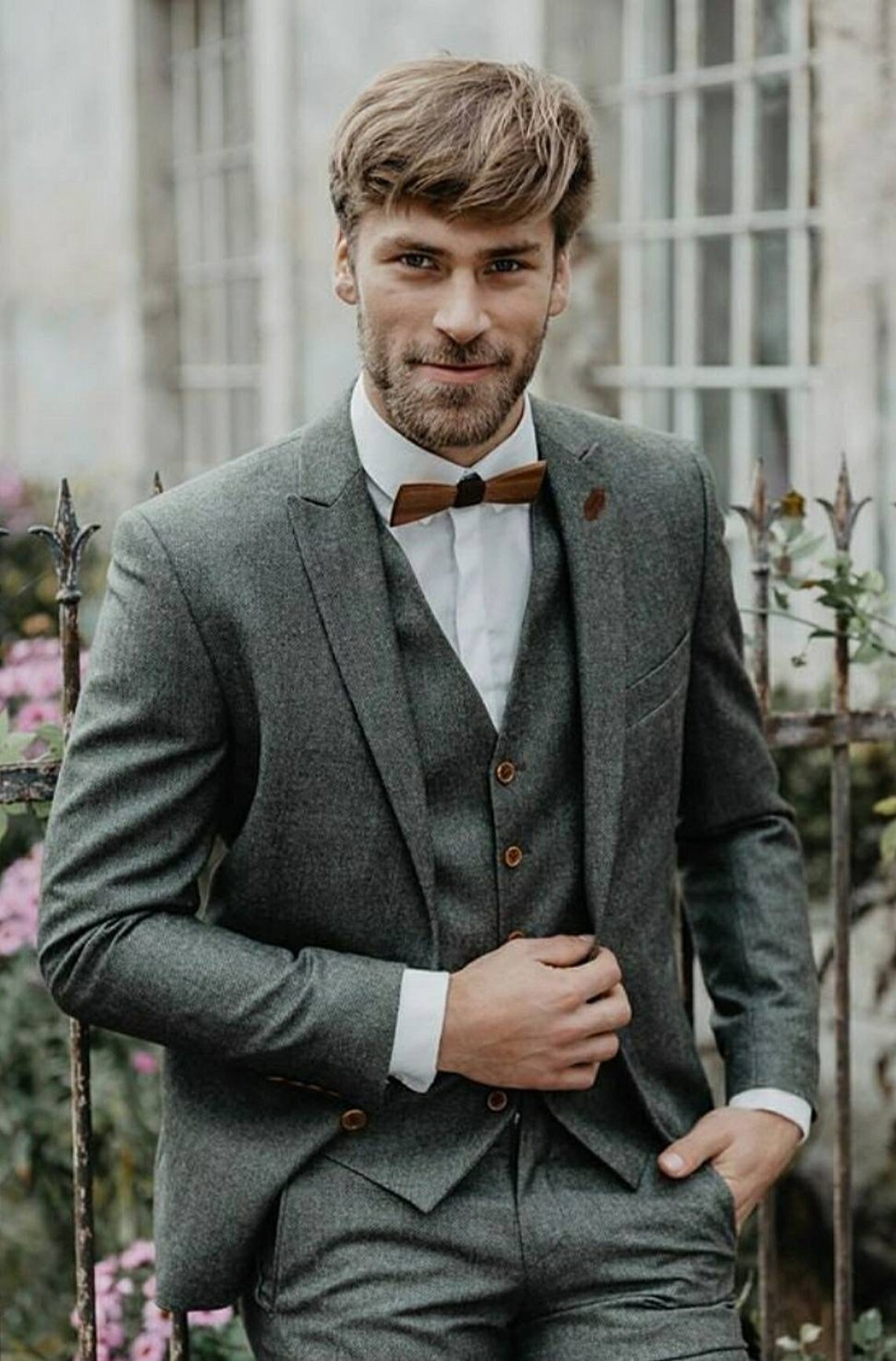 Grey Tweed 3 Picec Men Suits Tweed Suit Wedding Wear Groom | Etsy