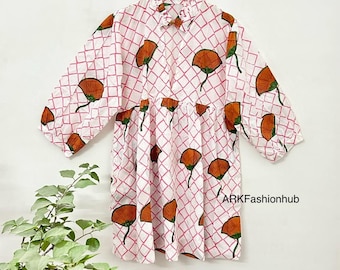 Festival Wear hand Block Printed Cotton Dress - Indian Handmade Artisan Dress - Colorful Comfy Day Wear Dress - Elegant Sustainable Earthy.