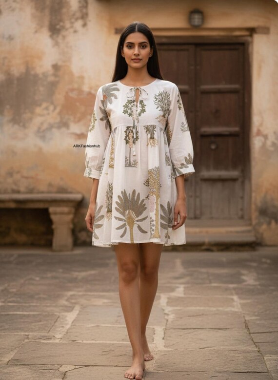 indian style beach dresses Pure Cotton Print Boho Colourful Summer Earthy Elegant Comfy Daywear Mom Outfit Dress Fashion